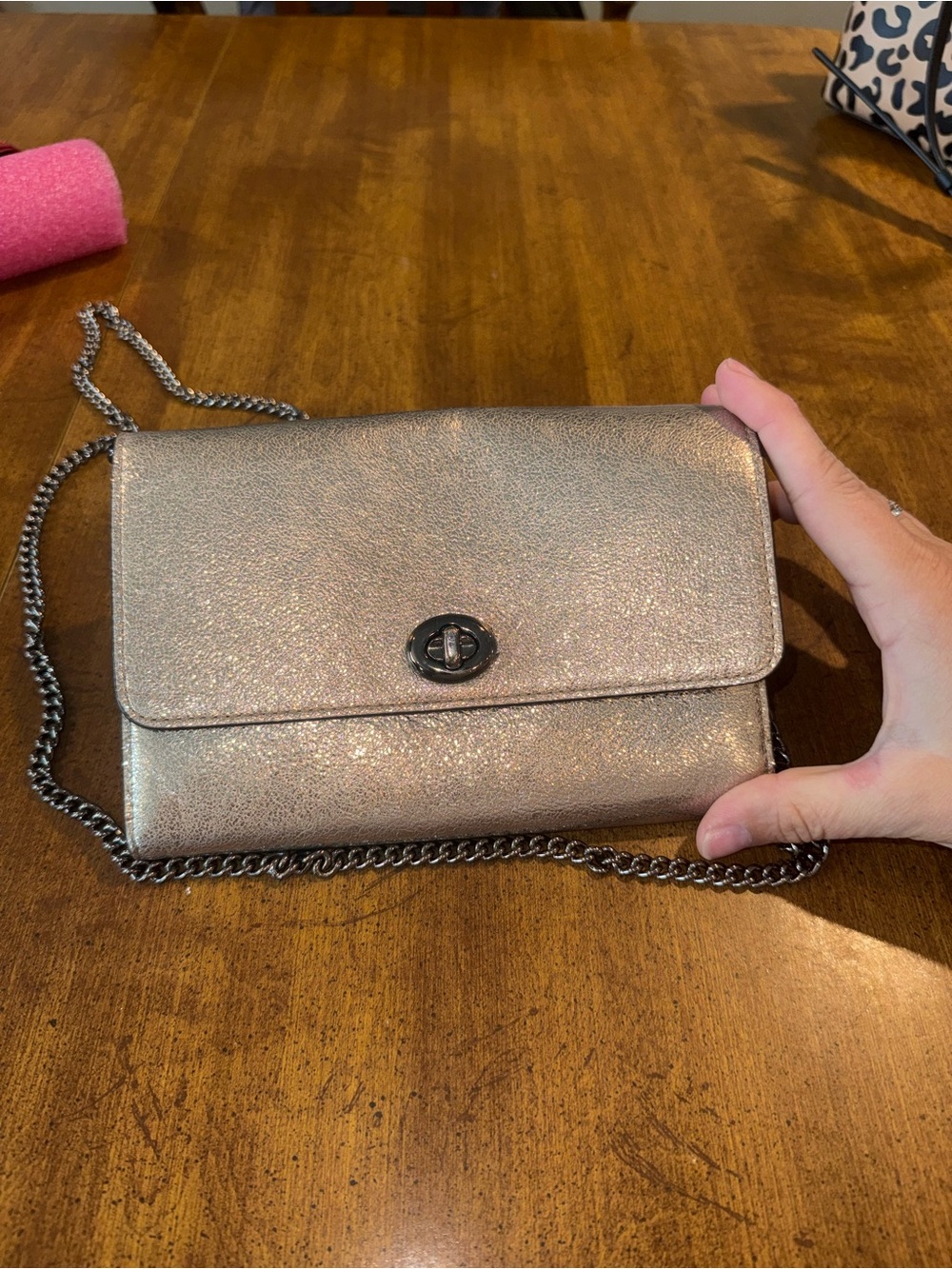 Coach Metallic Rose Gold Chain Wallet Crossbody